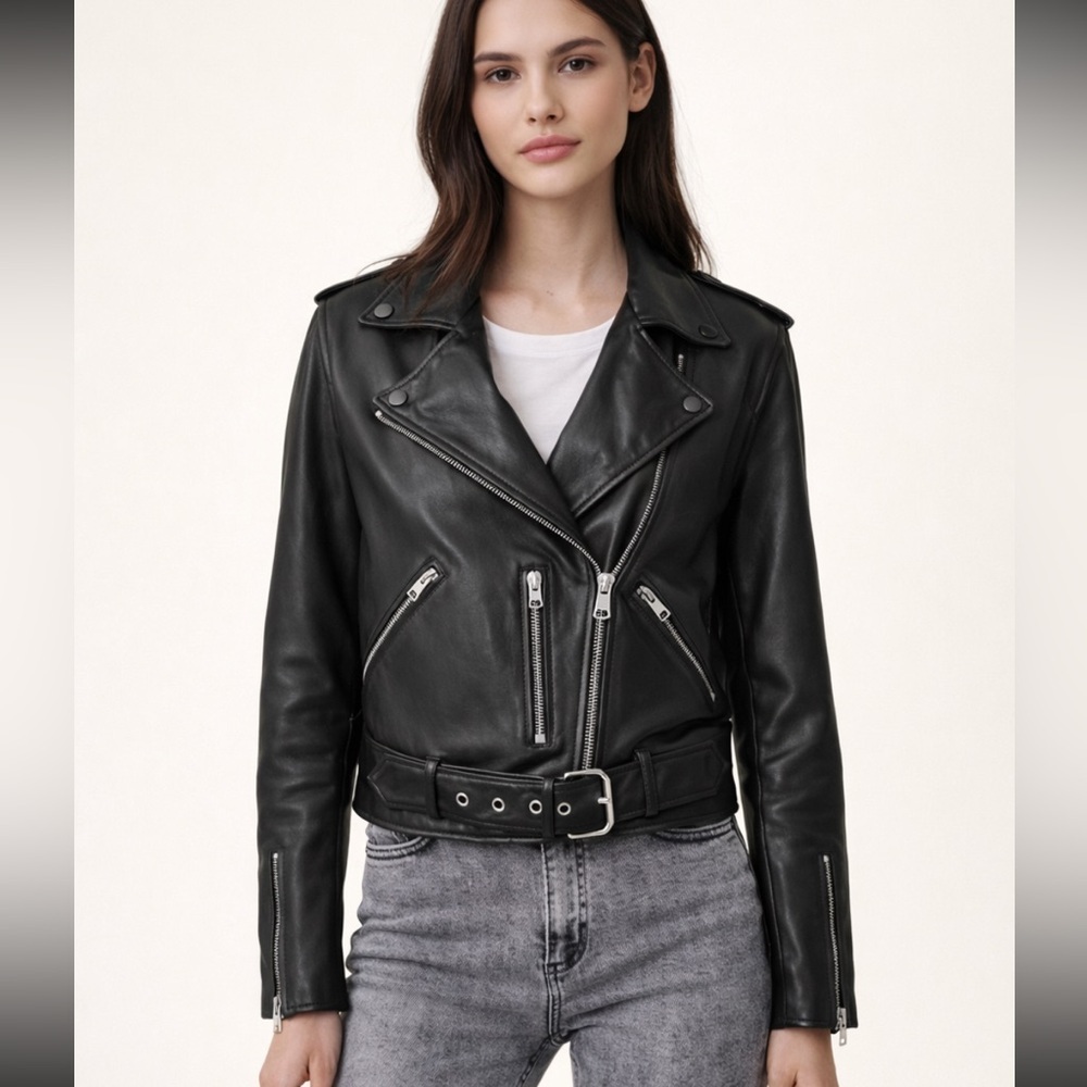 All Saints Black Balfern Leather Biker Jacket Size 4 - 23069